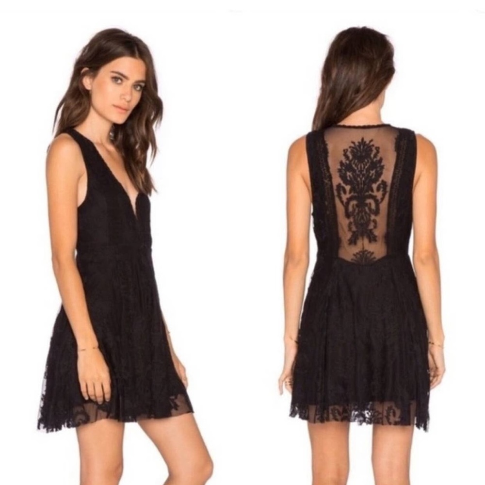 Free People Reign Over Me Black Mesh Lace Skater Dress
Size 0